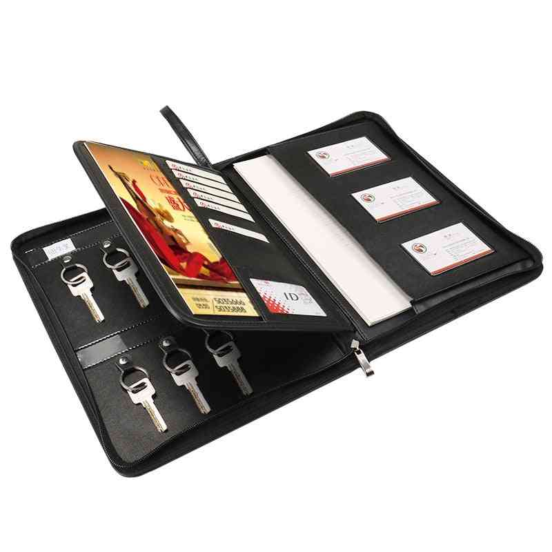 Multifuctional Pu Leather Folder, Padfolio Bag With Zipper Key Hooks, Menus Card Holder