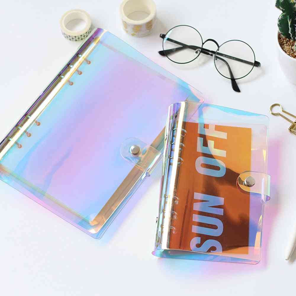 Tapa de carpeta transparente de 6 agujeros, cuaderno de arcoíris
