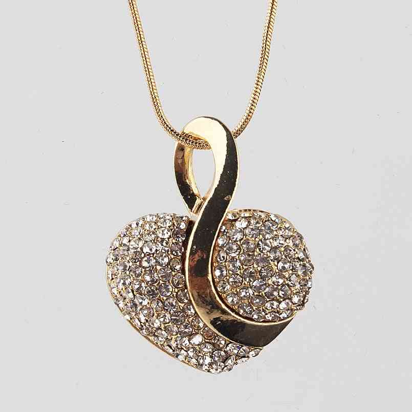 Luksus guldfarvet romantisk krystalhjerte halskæde øreringe smykkesæt