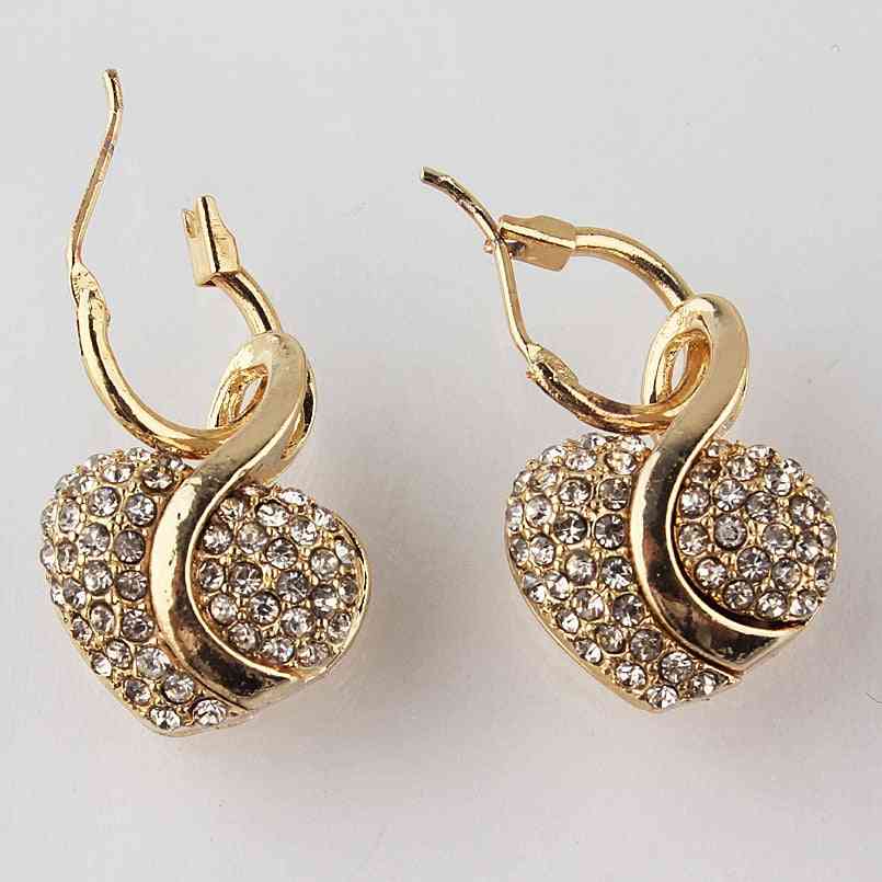 Luksus gullfarge romantisk krystallhjerte halskjede øreringer smykker sett