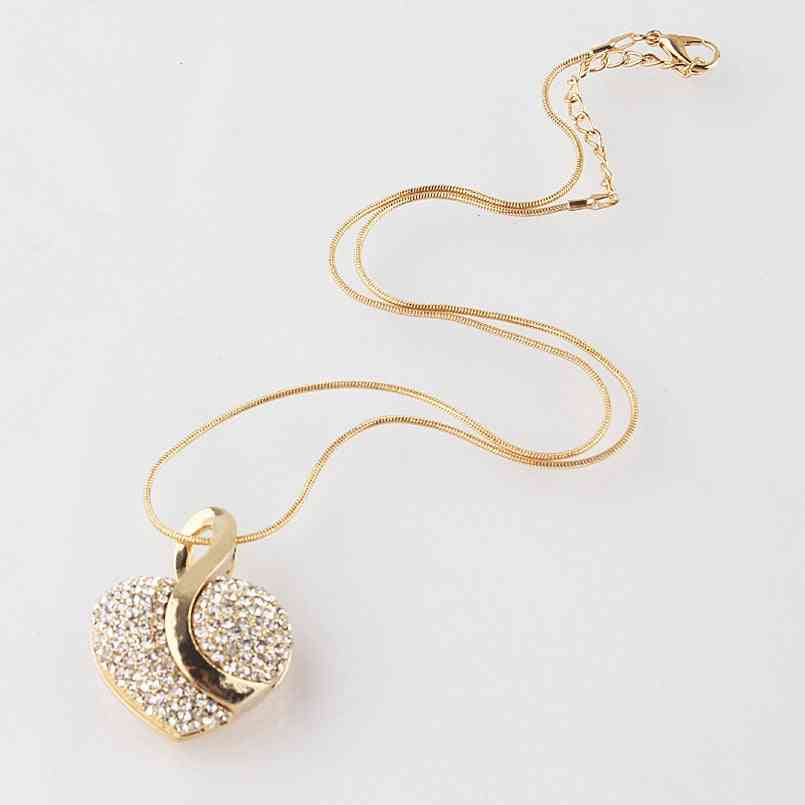 Luksus guldfarvet romantisk krystalhjerte halskæde øreringe smykkesæt