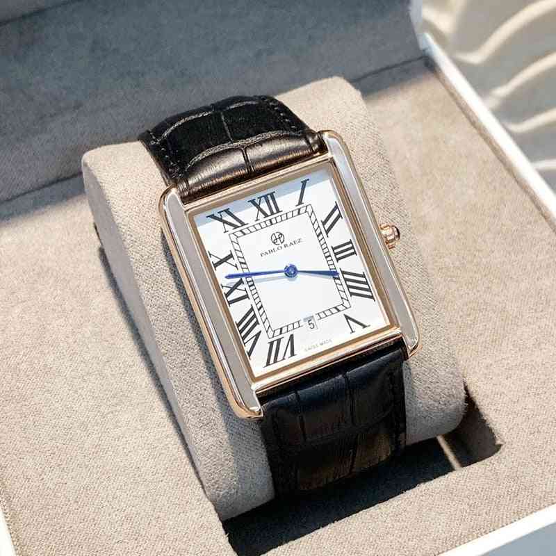 Dámske luxusné hodinky, obdĺžnikové kožené hodinky