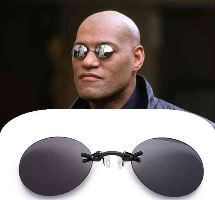 Mini solbriller uden kant, klip på næsen, runde brilleglas