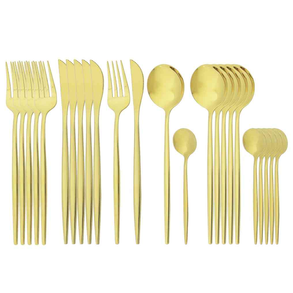 Knife, Fork, Coffee Spoon, Tableware, Dinnerware Gold Cutlery Set