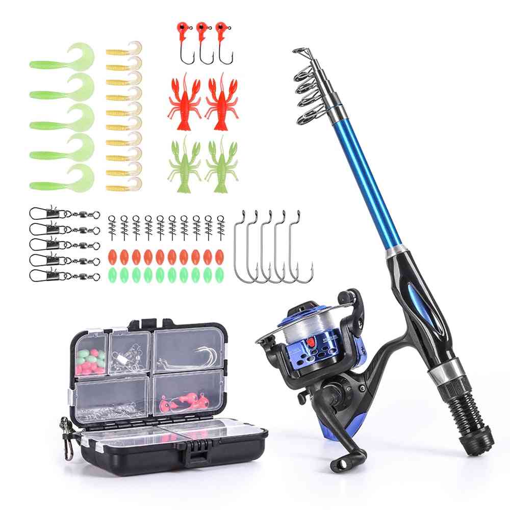 Fishing Rod And Reel Combo Set With Hooks, Soft Lures Barrel Swivels Bag