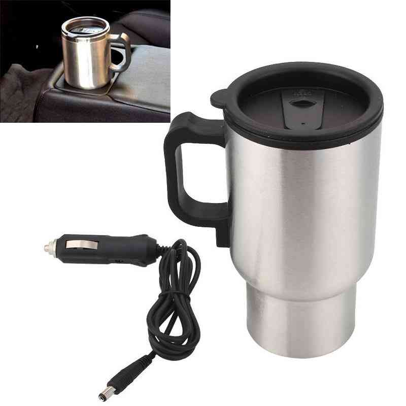 Stainless Steel Electric Car Cup, Travel Heating Cups With Adapter
