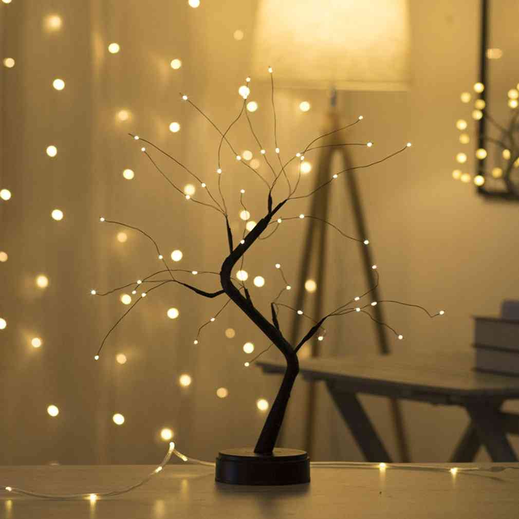 Lumière d'arbre de voeux de Noël, lampes de table en fil de cuivre