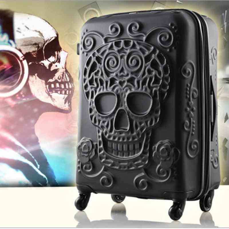 3d Skull Design Engraved Rolling  Luggage Trolley