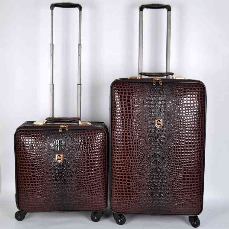 Real Leather Crocodile Pattern Trolley Suitcase, Boarding Travel Luggage