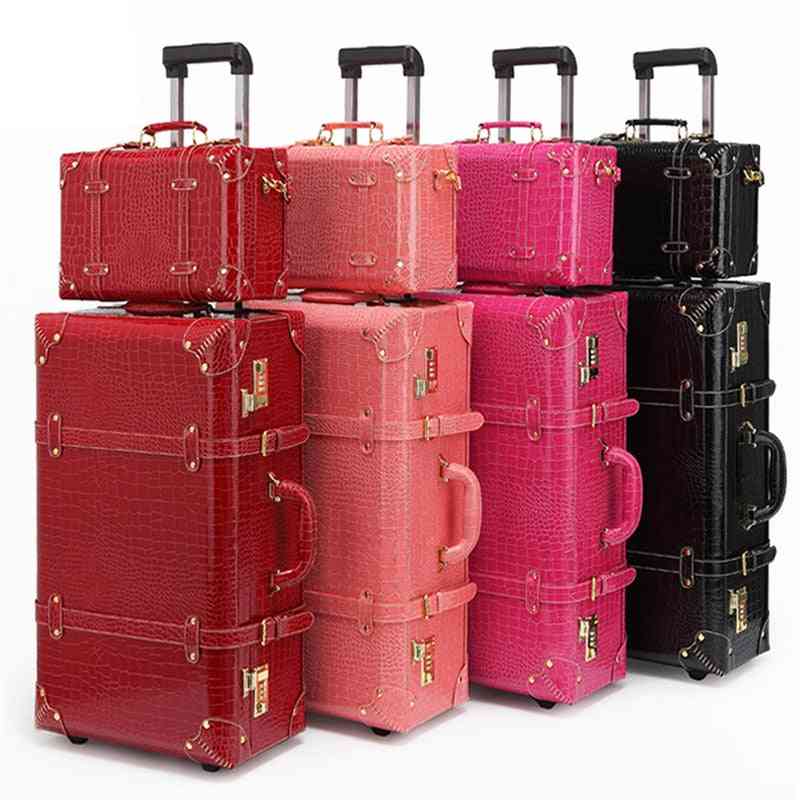 Firstmeet Retro Trolley Suitcase Set With Handbag, Travel Luggage