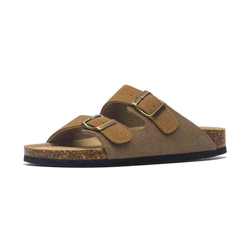 Summer Leather Mule Clogs Slippers, Soft Cork Beach Footwear