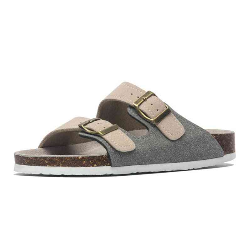Summer Leather Mule Clogs Slippers, Soft Cork Beach Footwear