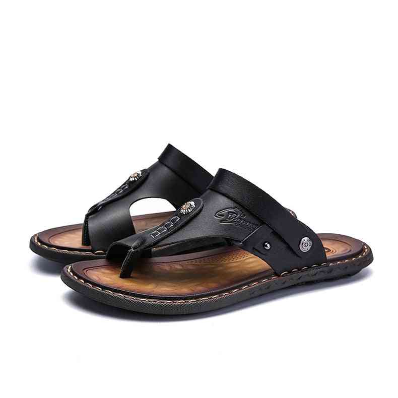 Genuine Leather Fashion Trendy Anti-slip Men's Shoes Beach Slippers
