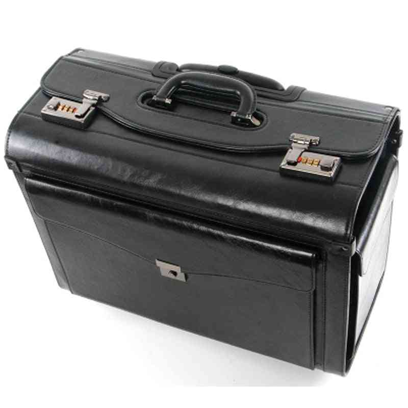 Leather Pilot Rolling Luggage Cabin Airline Stewardess Travel Bag