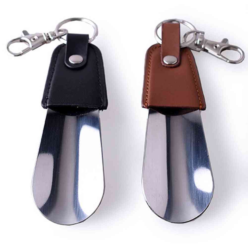 Leather Sturdy Stainless Steel Key Ring Mini Seniors Spoon Slip Portable Shoe Horn