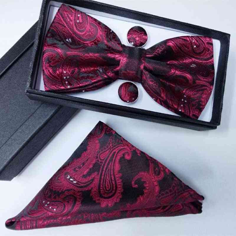 Gravata Borboleta Silk Bowtie Pocket Square Cashew Flowers Bow Tie And Handkerchief With Cufflink Set Paisley Tie