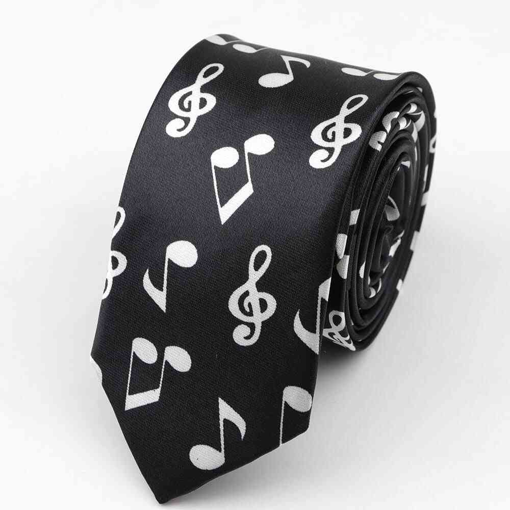 Classic Fashion Men's Skinny Tie Colorful Musical Notes Printed Piano Guitar Polyester Width Necktie Party Accessory