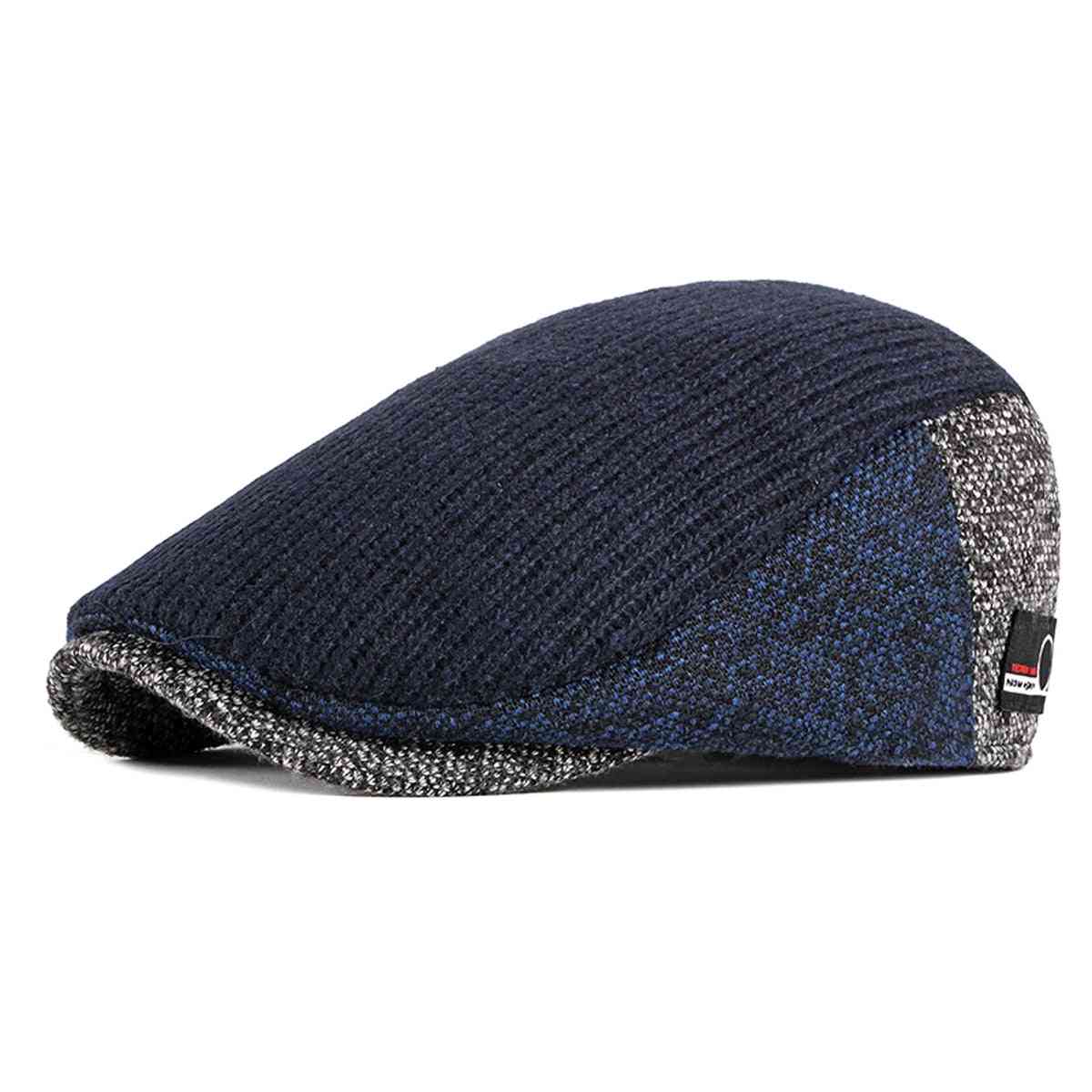 Moda męska dzianinowa patchworkowa płaska czapka beret