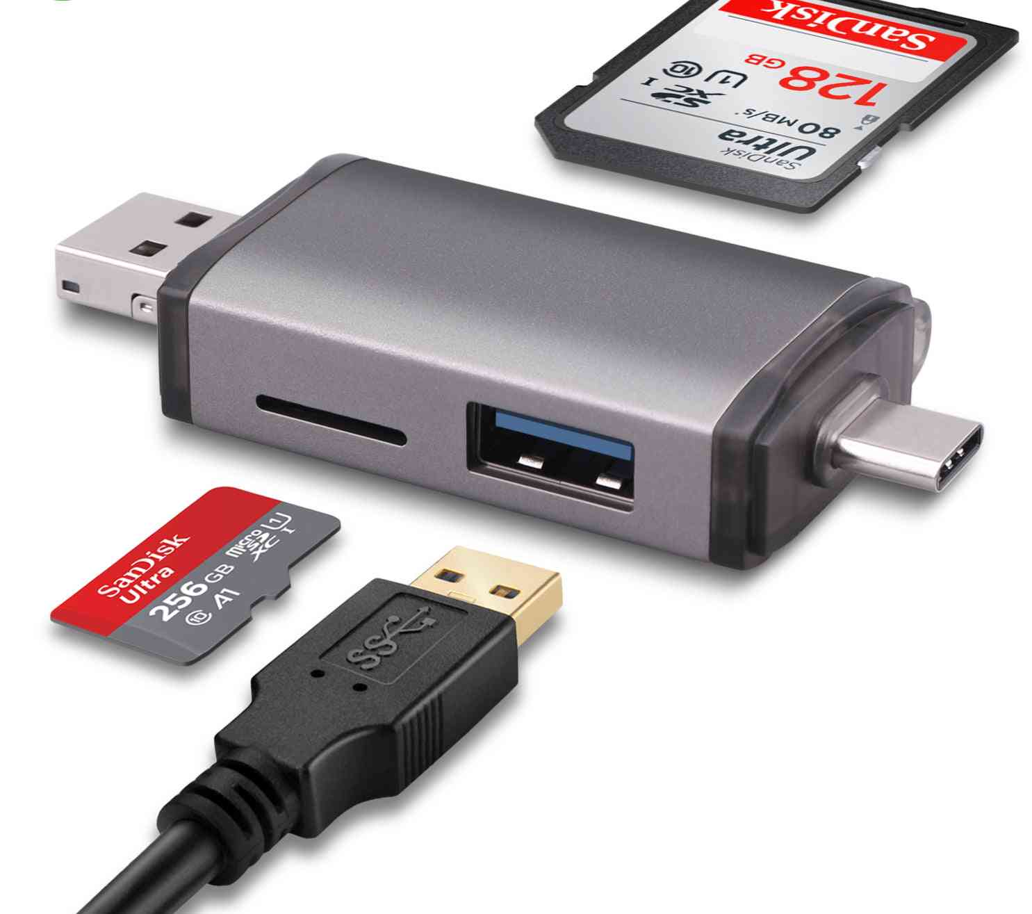 3 In 1 Usb 2.0 Type-c To Micro Sd Card Reader