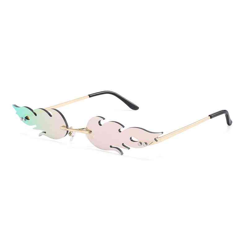 Luxe mode vuurvlam zonnebril, vrouwen randloze golf metalen tinten brillen
