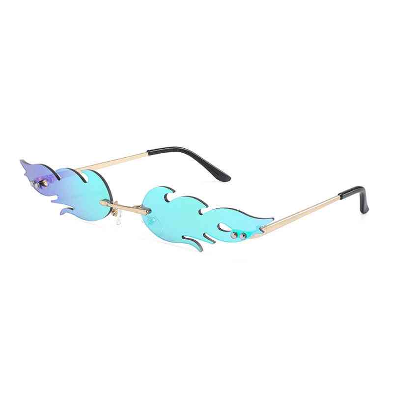 óculos de sol de luxo com chamas de fogo, óculos femininos sem aro de metal ondulado