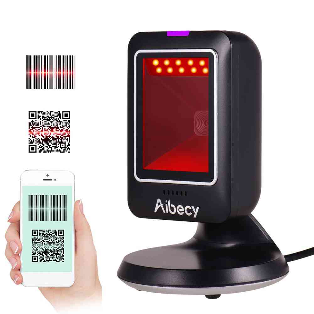 Aibecy mp6300y 1d / 2d / qr scaner omnidirecțional de coduri de bare, cititor de coduri de bare cu fir usb / cmos scaner de cod qr fără mână pentru vânzare cu amănuntul
