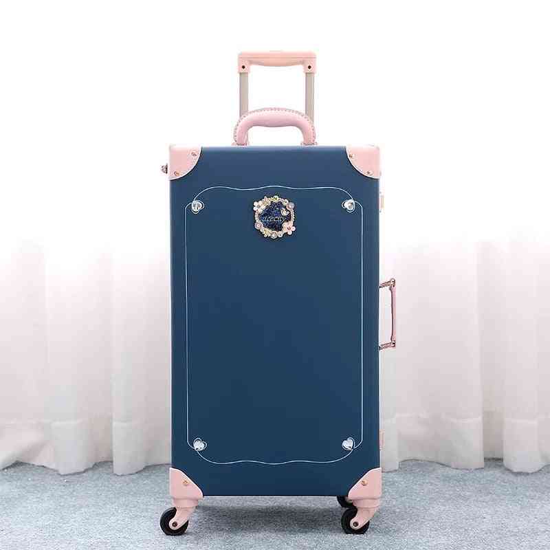 Retro Pu Leather Suitcase, Vintage Travel Trolley Bag