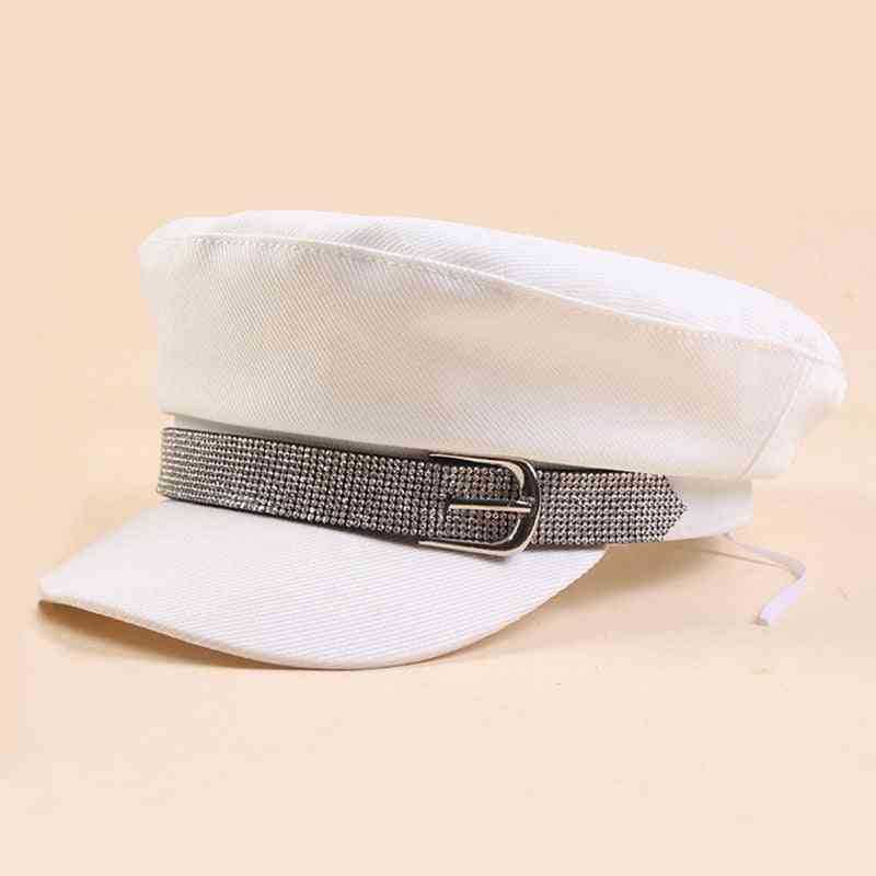 Gorra de verano de mujer, sombreros militares de lentejuelas