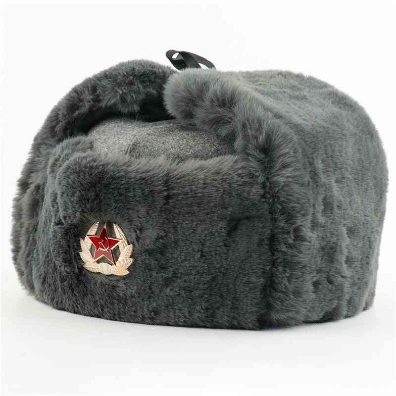 Soviet Army Military Badge Russia Ushanka Bomber Hats, Winter Snow Caps