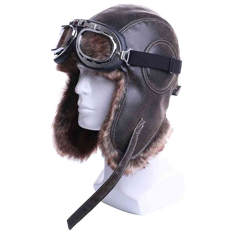 Chapeaux de bombardier d'hiver, oreillette en peluche russe avec des lunettes