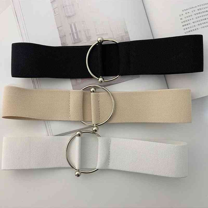 Round Buckle Design Elastic Waist Belts For Women