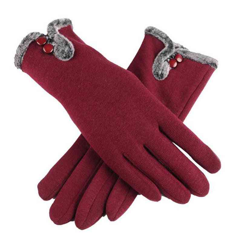 New Female Autumn, Winter Non-inverted Velvet, Warm Lace Gloves