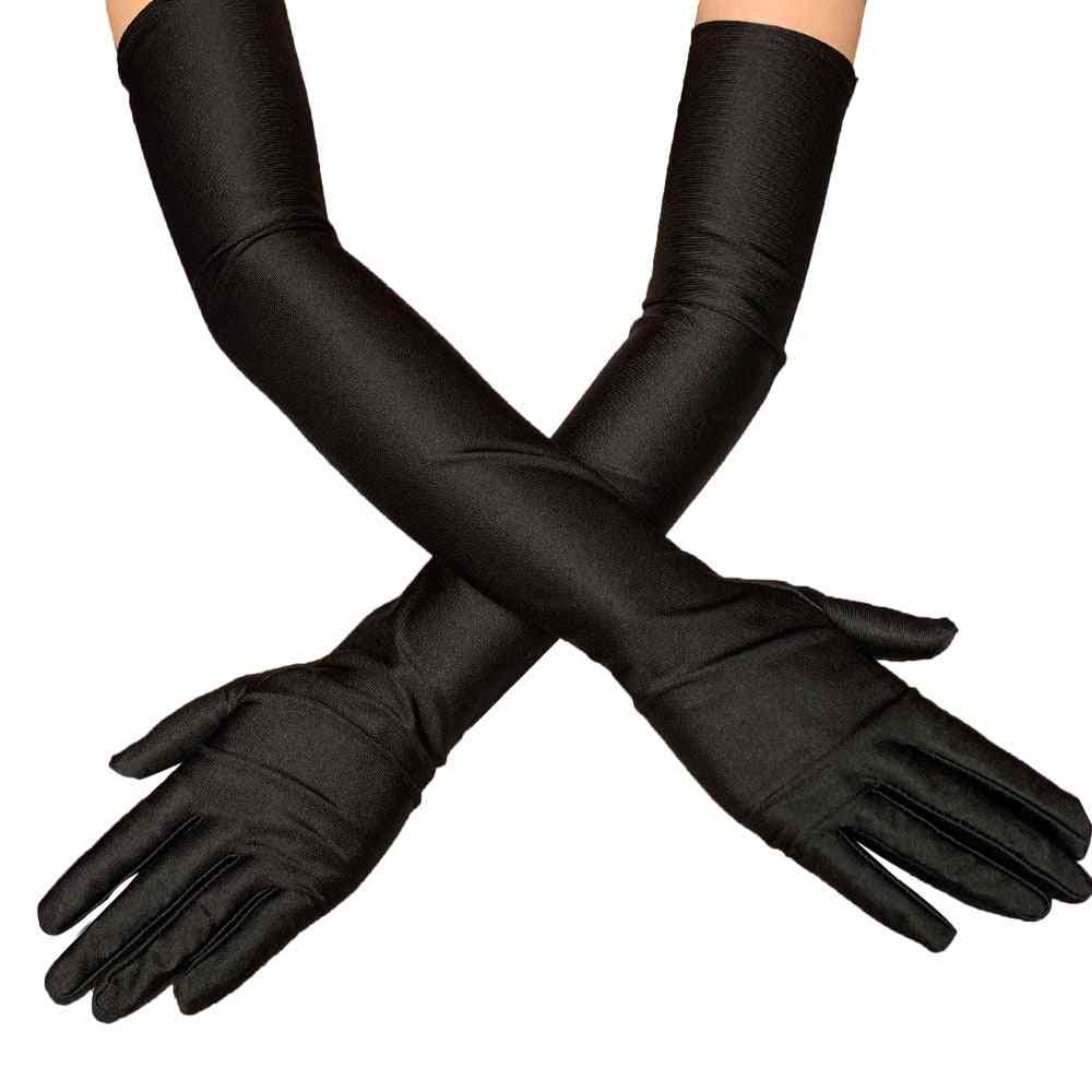 Elbow Stretch Satin, Fingers Long Gloves - Women Flapper Matching Costume