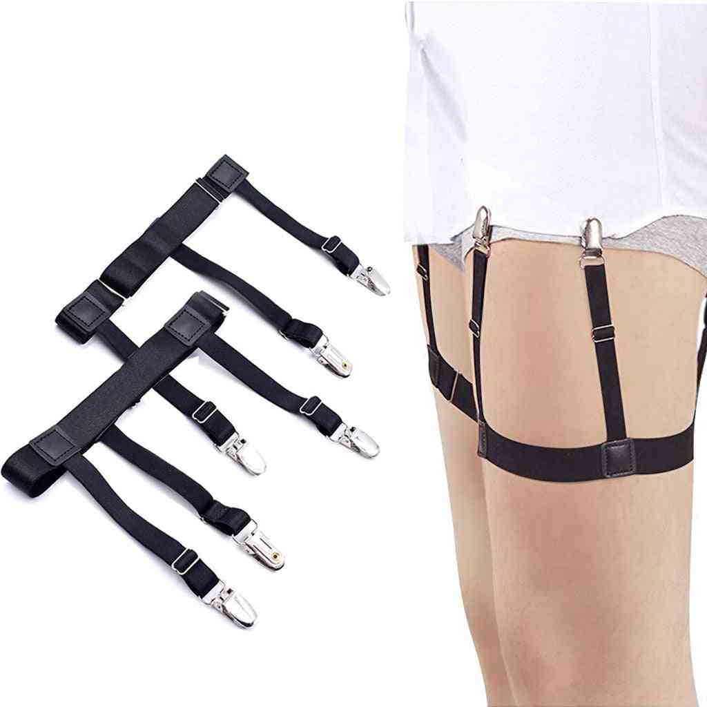 Mens Shirt Stays Garters Elastic Adjustable Leg Suspenders Locking Clamps