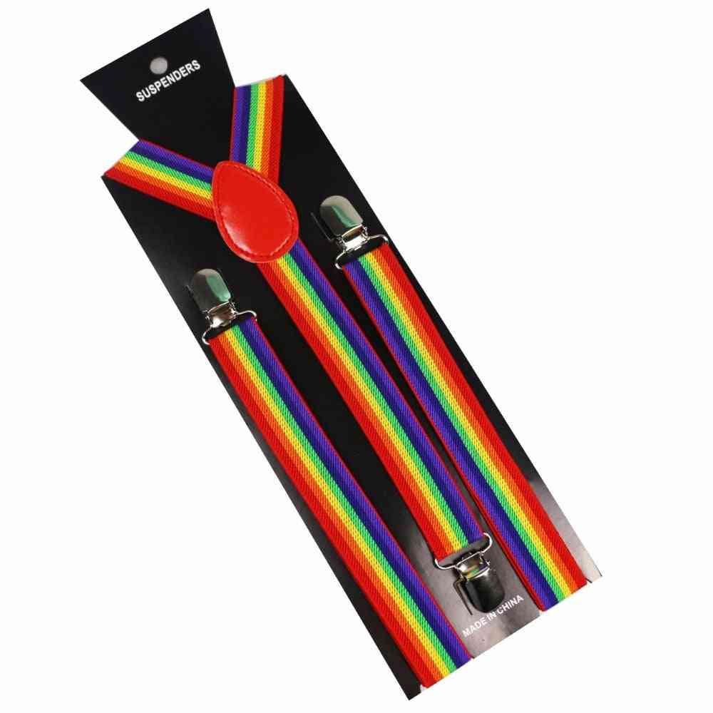 Unisex Wide Adjustable Y-back Rainbow Striped Suspenders Women