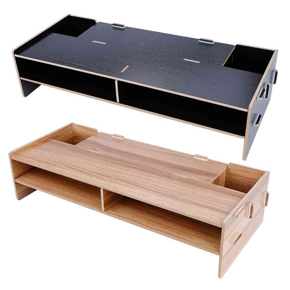Soporte de madera para monitor de escritorio con soporte para computadora portátil, soporte de racsk de estante de aumento