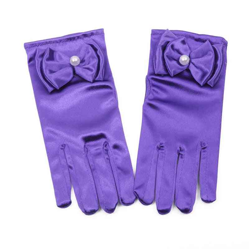 Schöne elastische Mädchen Etikette Leistung Handschuhe, Perle Blume Spitze Bogen kurzen Handschuh