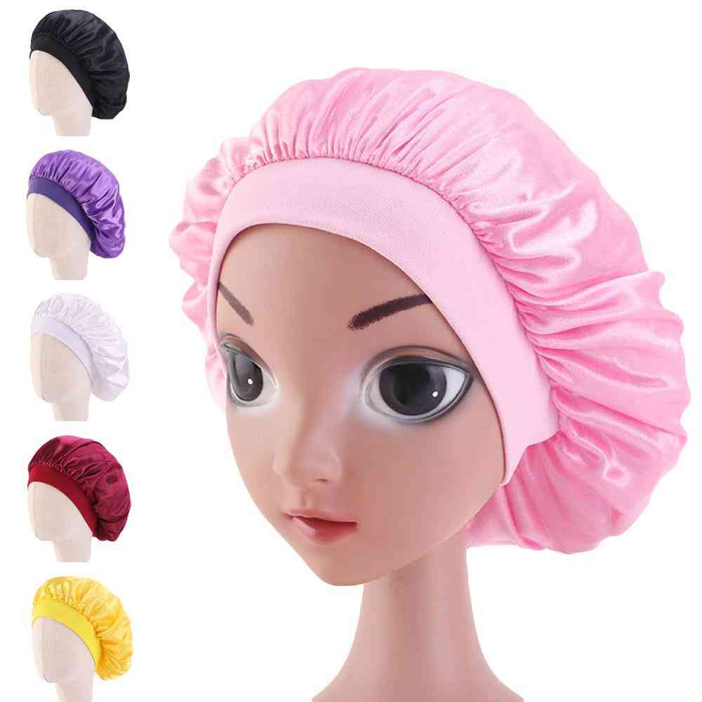 Kids Satin Bonnet Cap Solid Color Turban Chemo Hat
