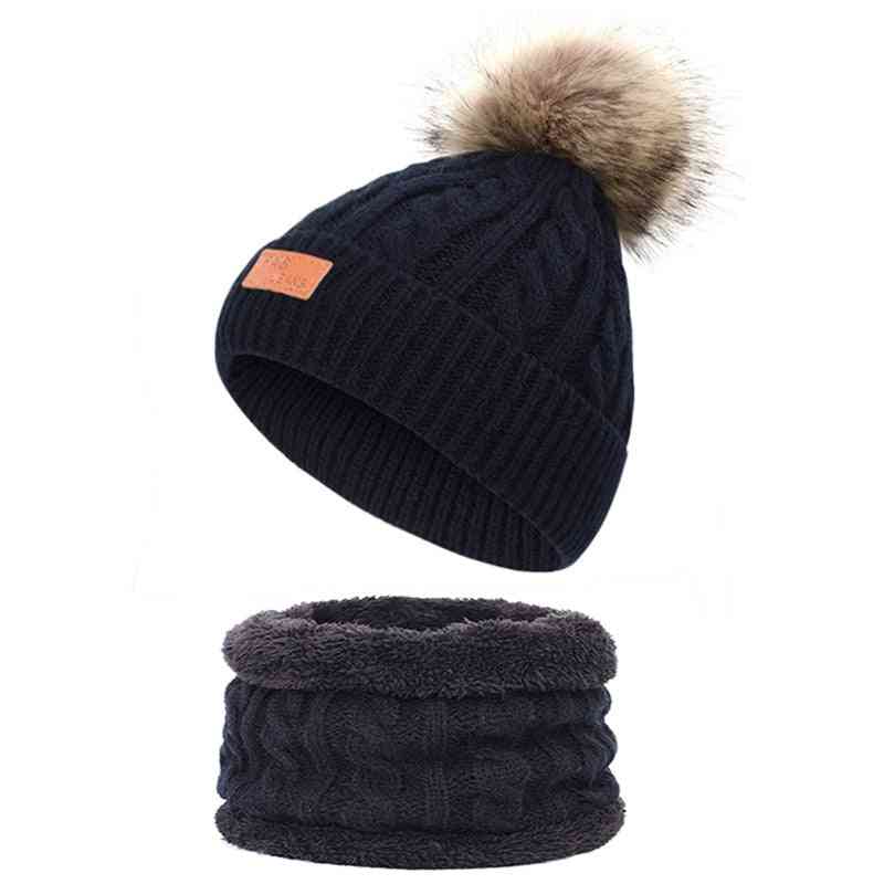 сладка плетена шапка шал костюм, помпон кожа стандартна обратна зима топла