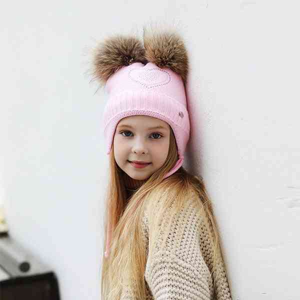 Zimski šeširi od rhinestona u obliku srca za, debele pamučne pletene uši za djevojčice