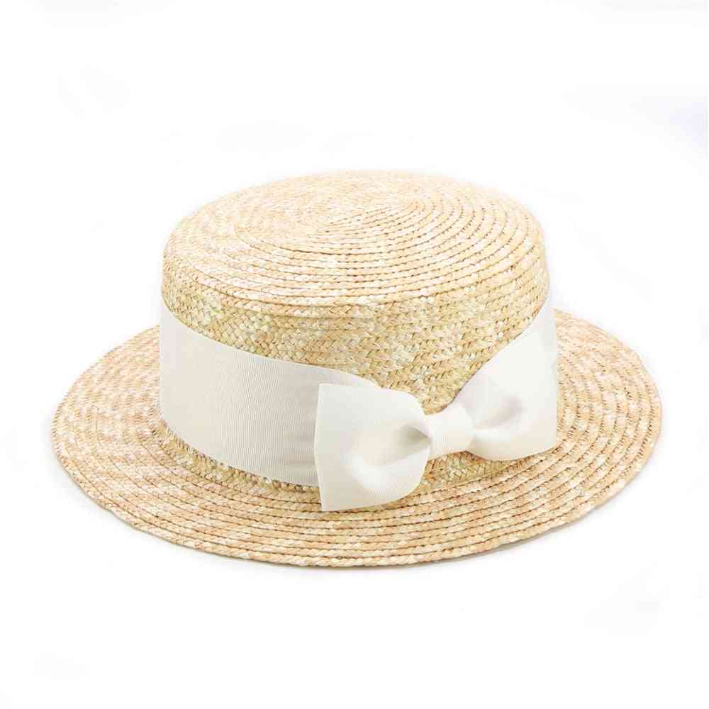 Dziecięce słomkowe kapelusze z kokardą, letnia czapka plażowa