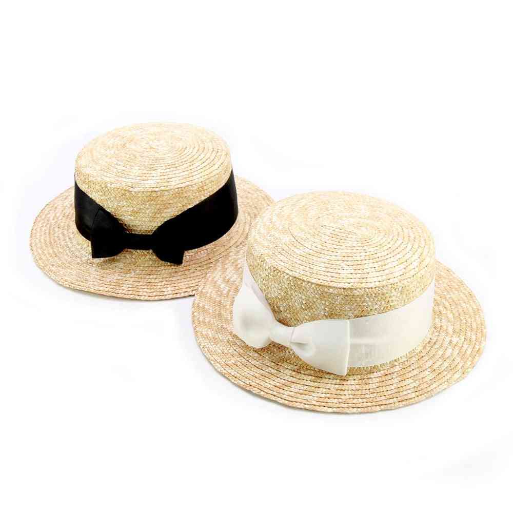 Dziecięce słomkowe kapelusze z kokardą, letnia czapka plażowa