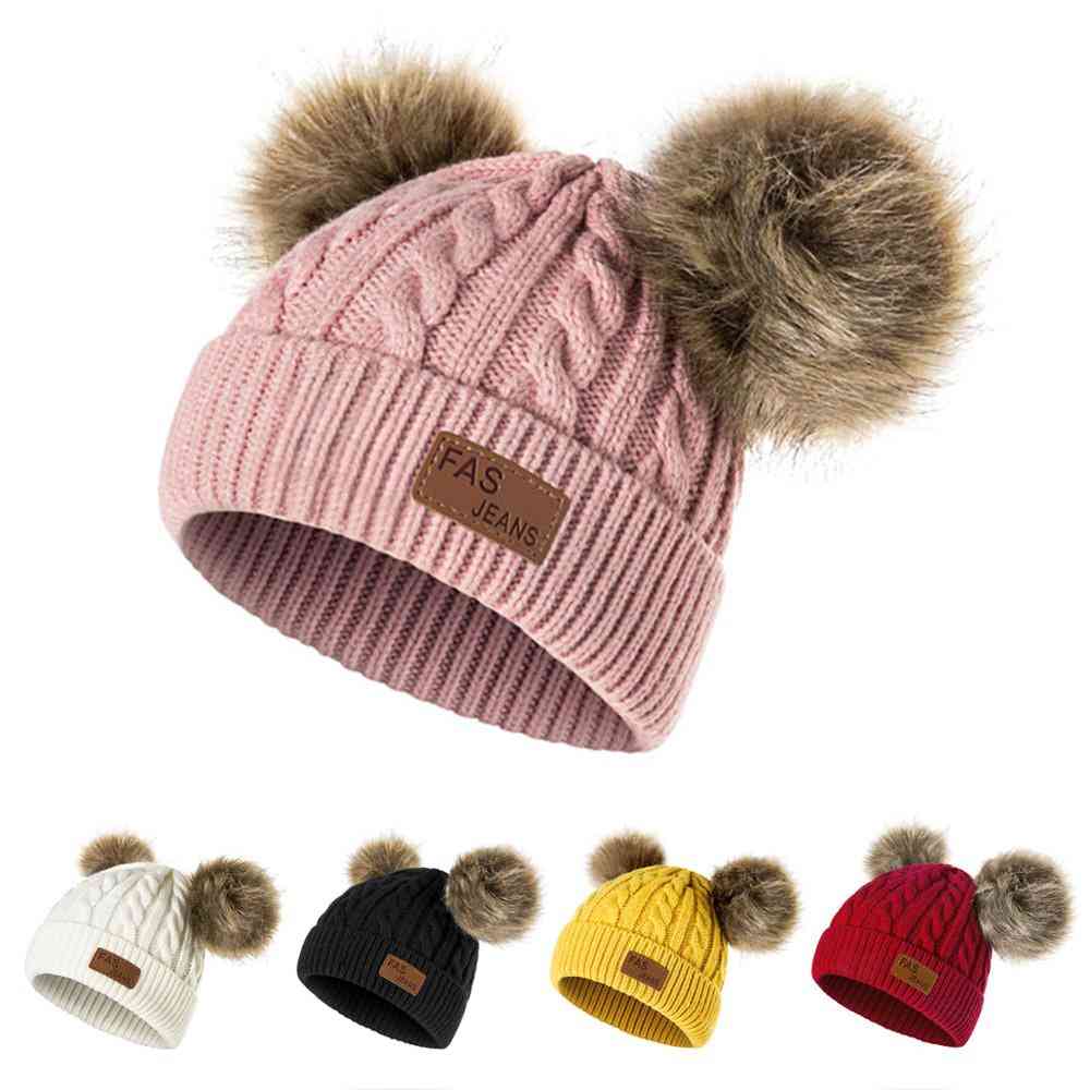Chapeau d'hiver, bonnets tricotés épais bébé mignon chapeau de boule de cheveux