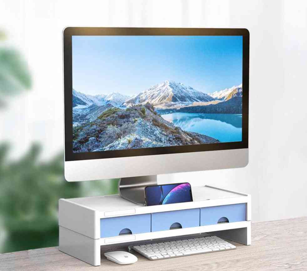 Multi-function Monitor Stand Riser Desktop Holder With 3 Drawer Storage Box