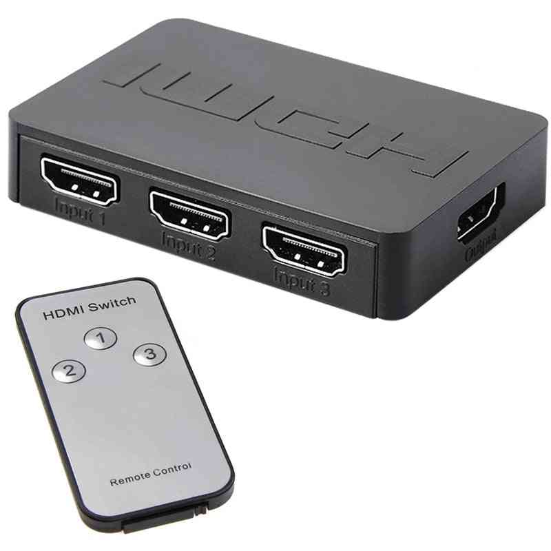 3x1 Hdmi Splitter, 3 Port Hub Box, Auto Switch 1080p With Remote Control
