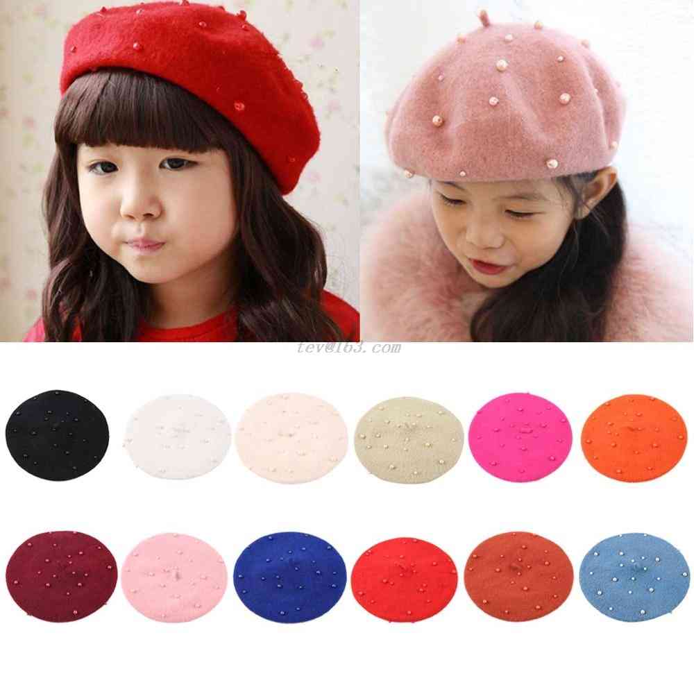 Bebé feminina hipster perla lana fieltro boina multicolor pintor lindo sombrero