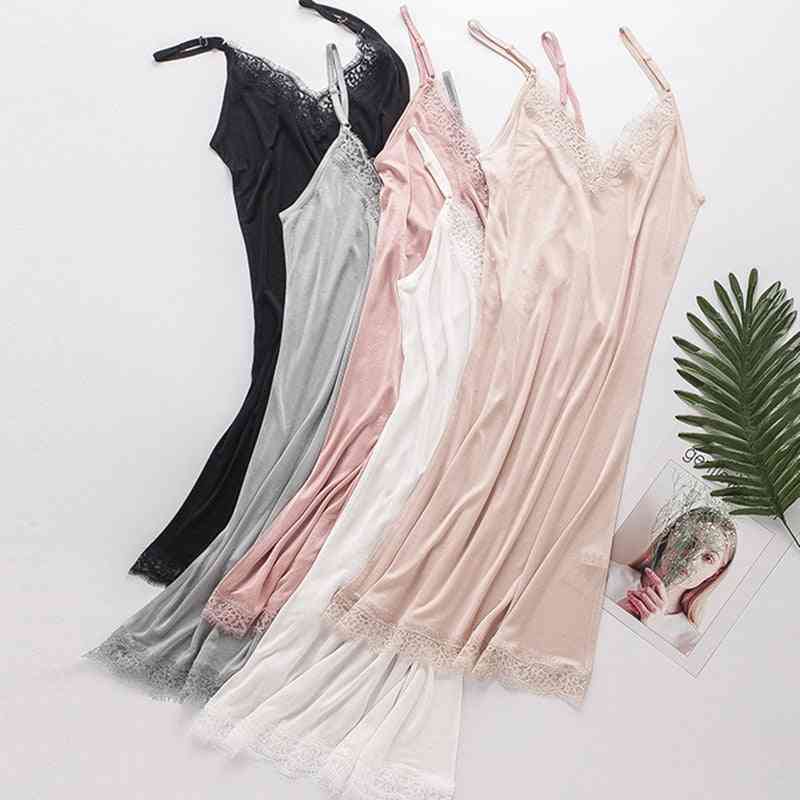 Women Full Slips Natural Lace Sleeping Dress