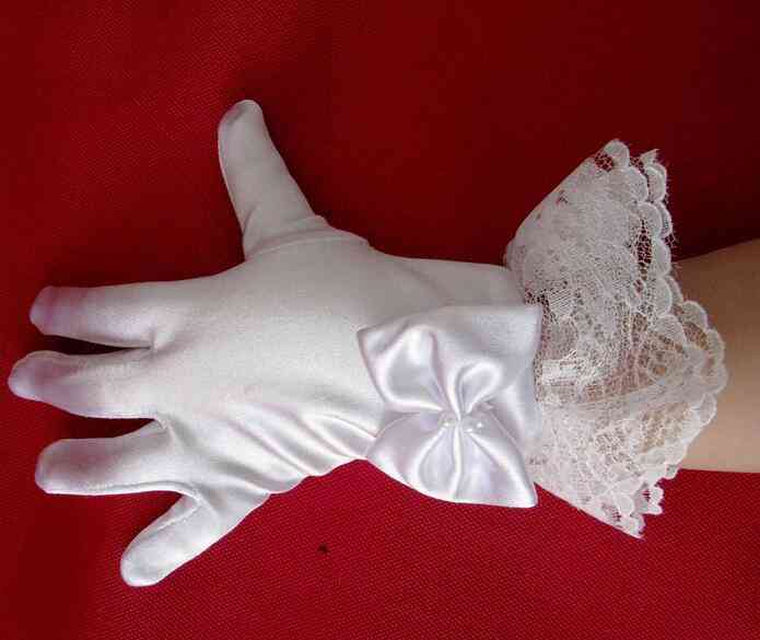 Children's White Spandex Lace Gloves For