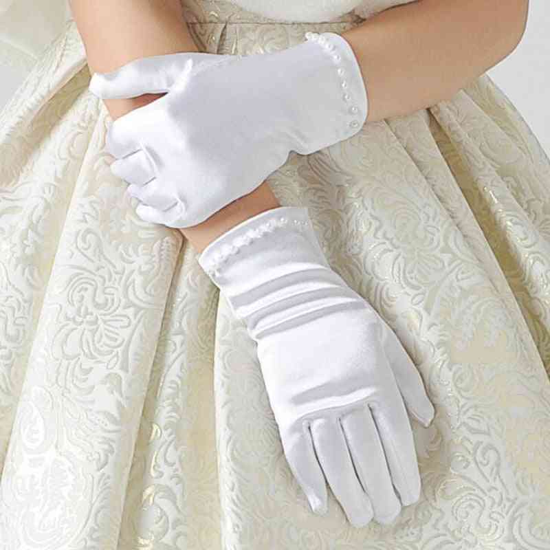 Etiquette Gloves, Pearl Short Lace Bow Halloween Christmas Princess Dance Mittens