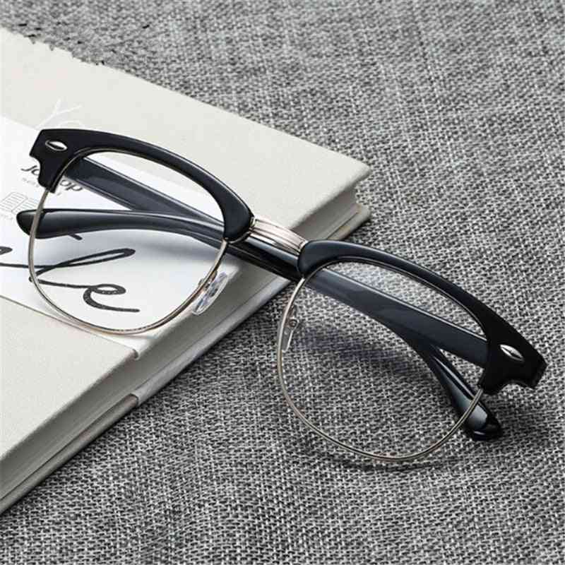 Clear Lens Nerd Frames, Men Women Eyeglasses, Vintage Half Metal Eyewear Frame